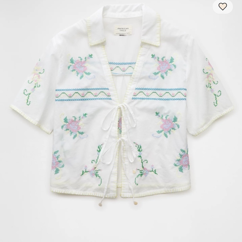 AE Collared Tie Front Embroidered Shirt - Picture 3 of 16